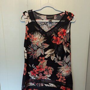 Frank Lyman Design Black and Coral Floral Tunic